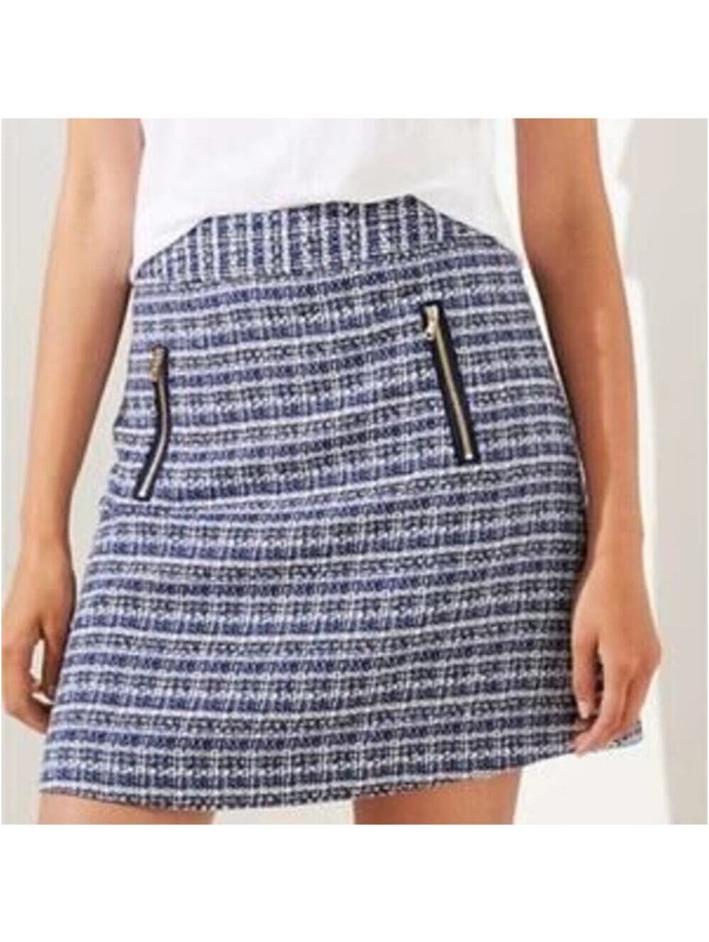 Loft NWOT Women's Blue Tweed Boucle A-Line Zip Pockets Skirt Size 8P